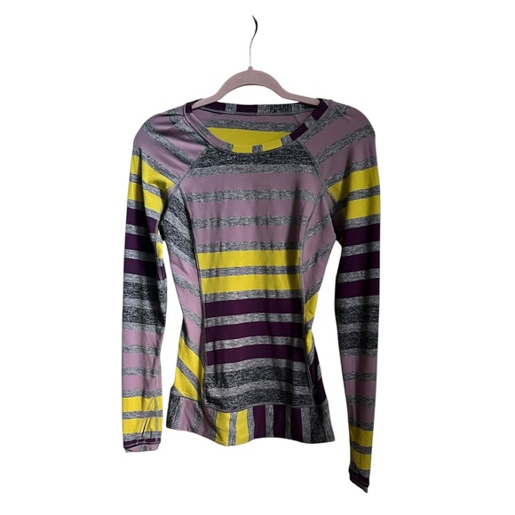 Lululemon Race Your Pace Long Sleeve Triplet Twin Stripe Berry Long Sleeve Top 2 - Picture 1 of 4